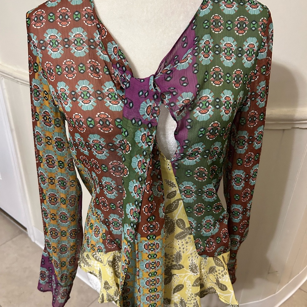 Zara Limited Edition Studio Boho Patchwork Printed Blouse/Size X-Small/NWOT